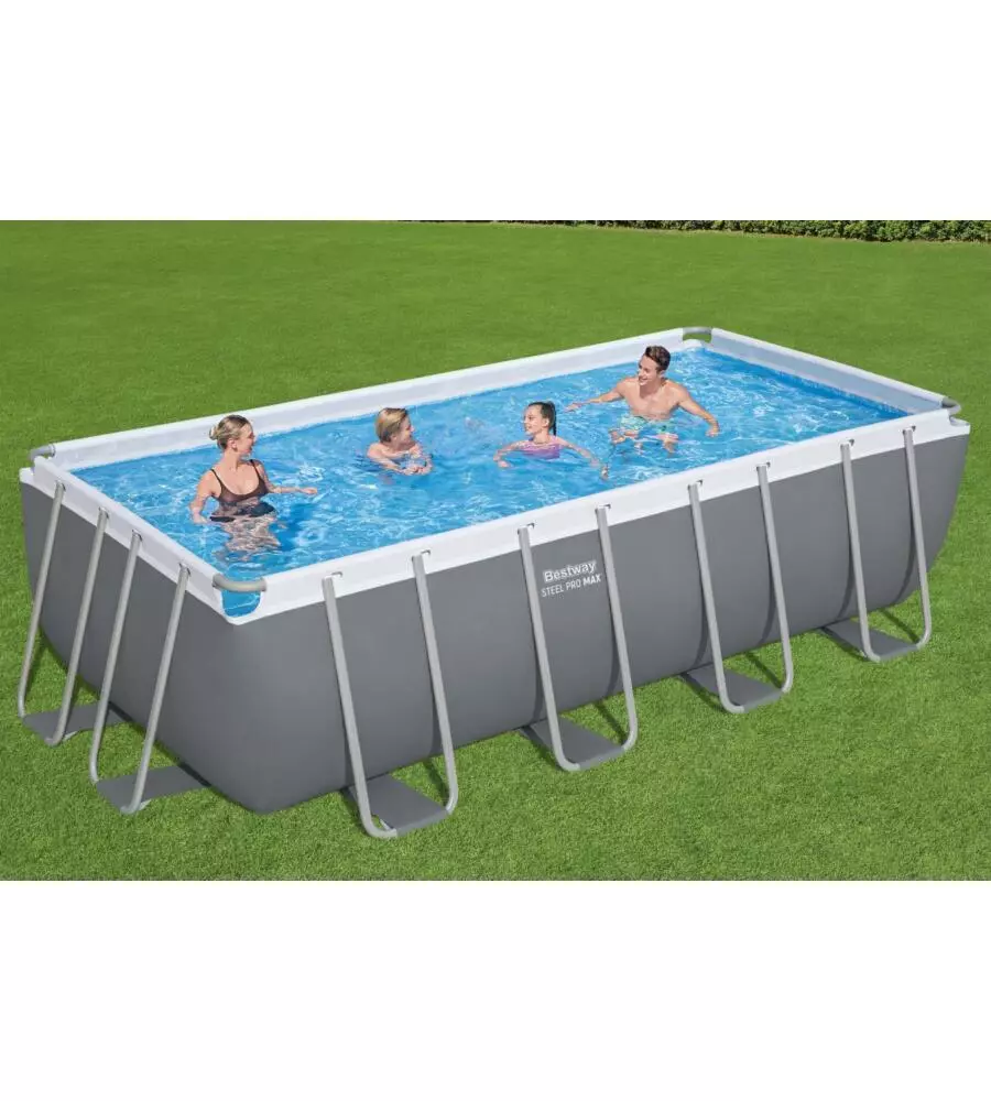 PISCINA FUORI TERRA CON STRUTTURA RETTANGOLARE BESTWAY "STEEL PRO MAX" GRIGIO SCURO 488X244X122 CM - COD. 56670