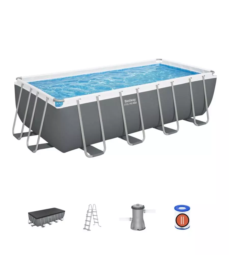 PISCINA FUORI TERRA CON STRUTTURA RETTANGOLARE BESTWAY "STEEL PRO MAX" GRIGIO SCURO 488X244X122 CM - COD. 56670