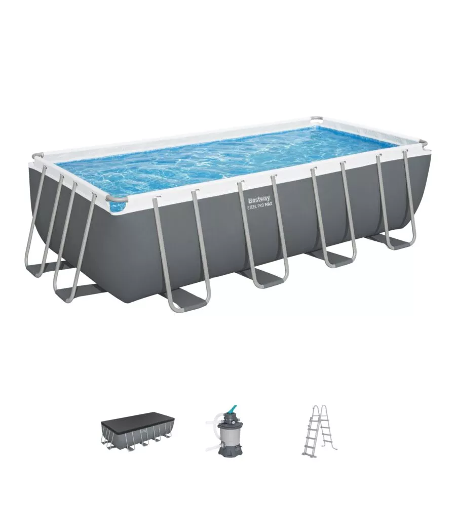 PISCINA FUORI TERRA CON STRUTTURA RETTANGOLARE BESTWAY "STEEL PRO MAX" GRIGIO SCURO 488X244X122 CM - COD. 56671