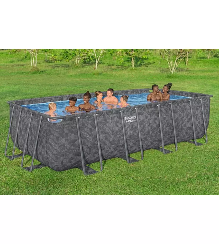 PISCINA FUORI TERRA CON STRUTTURA RETTANGOLARE BESTWAY "APX 365" GRIGIO SCURO EFFETTO MARMO 549X274X132 CM