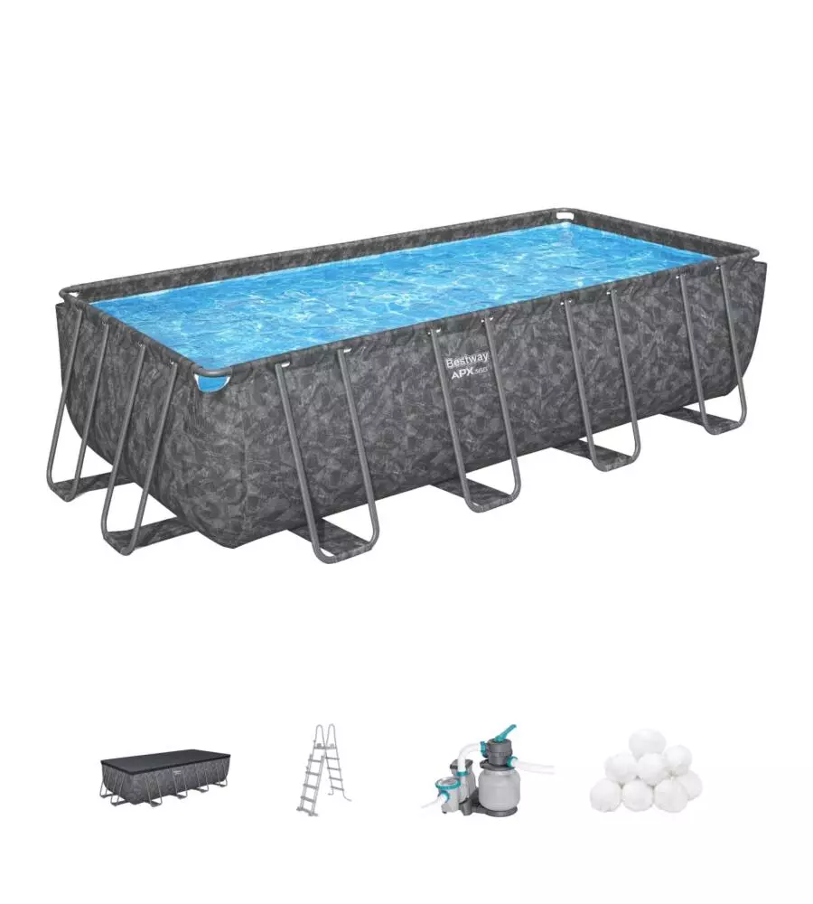 PISCINA FUORI TERRA CON STRUTTURA RETTANGOLARE BESTWAY "APX 365" GRIGIO SCURO EFFETTO MARMO 549X274X132 CM