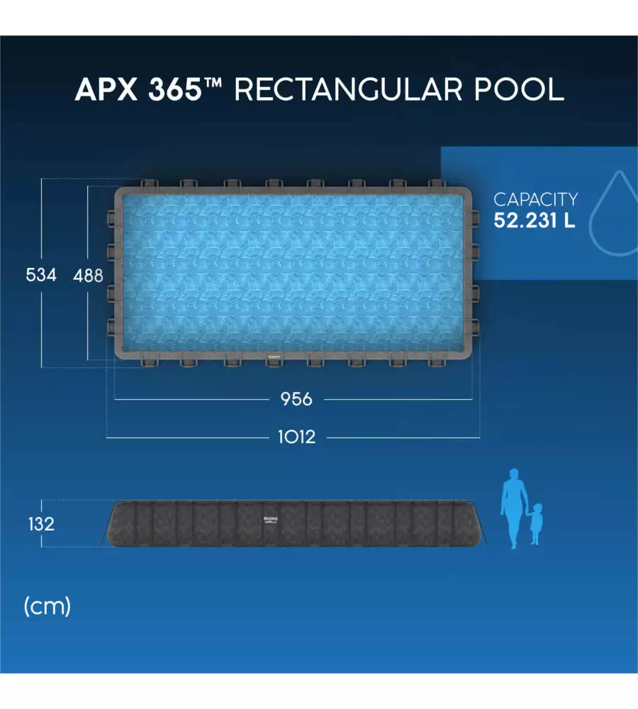 PISCINA FUORI TERRA CON STRUTTURA RETTANGOLARE BESTWAY "APX 365" GRIGIO SCURO EFFETTO MARMO 956X488X132 CM