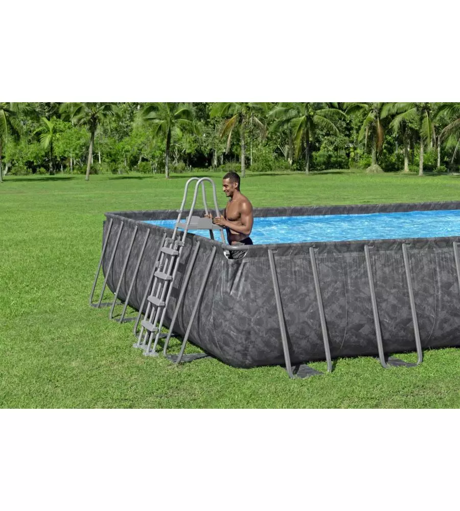 PISCINA FUORI TERRA CON STRUTTURA RETTANGOLARE BESTWAY "APX 365" GRIGIO SCURO EFFETTO MARMO 956X488X132 CM