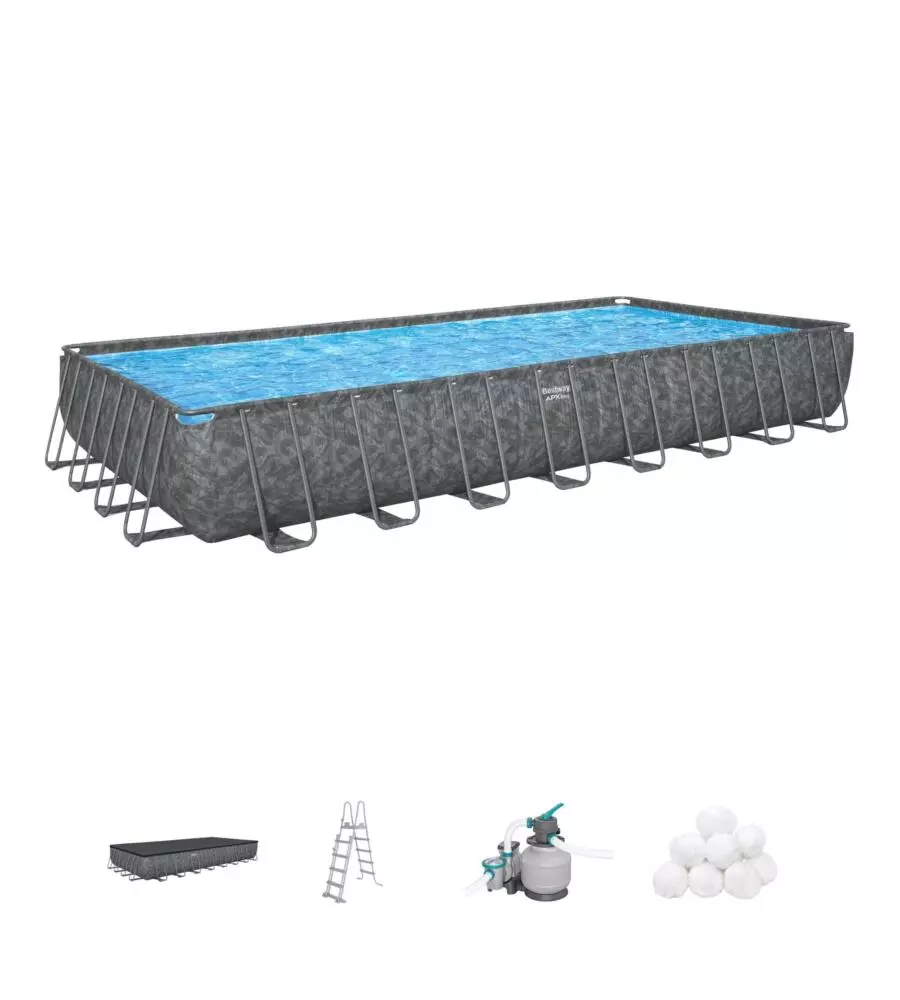 PISCINA FUORI TERRA CON STRUTTURA RETTANGOLARE BESTWAY "APX 365" GRIGIO SCURO EFFETTO MARMO 956X488X132 CM