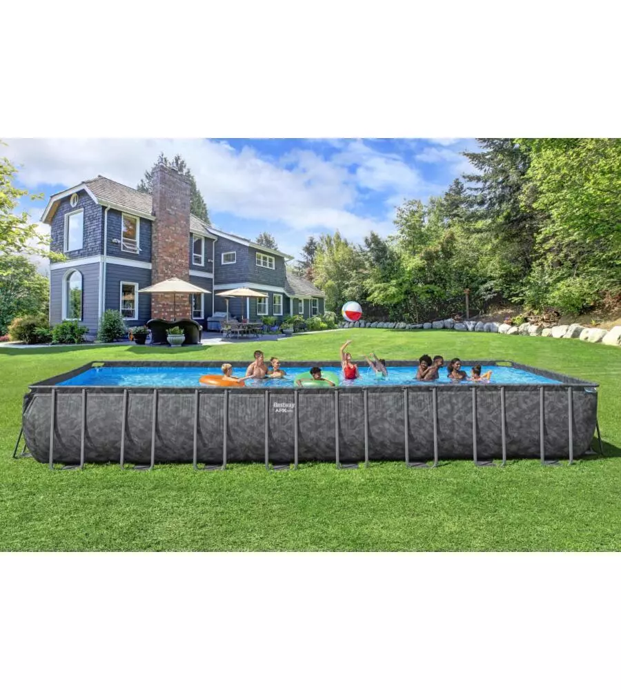 PISCINA FUORI TERRA CON STRUTTURA RETTANGOLARE BESTWAY "APX 365" GRIGIO SCURO EFFETTO MARMO 956X488X132 CM