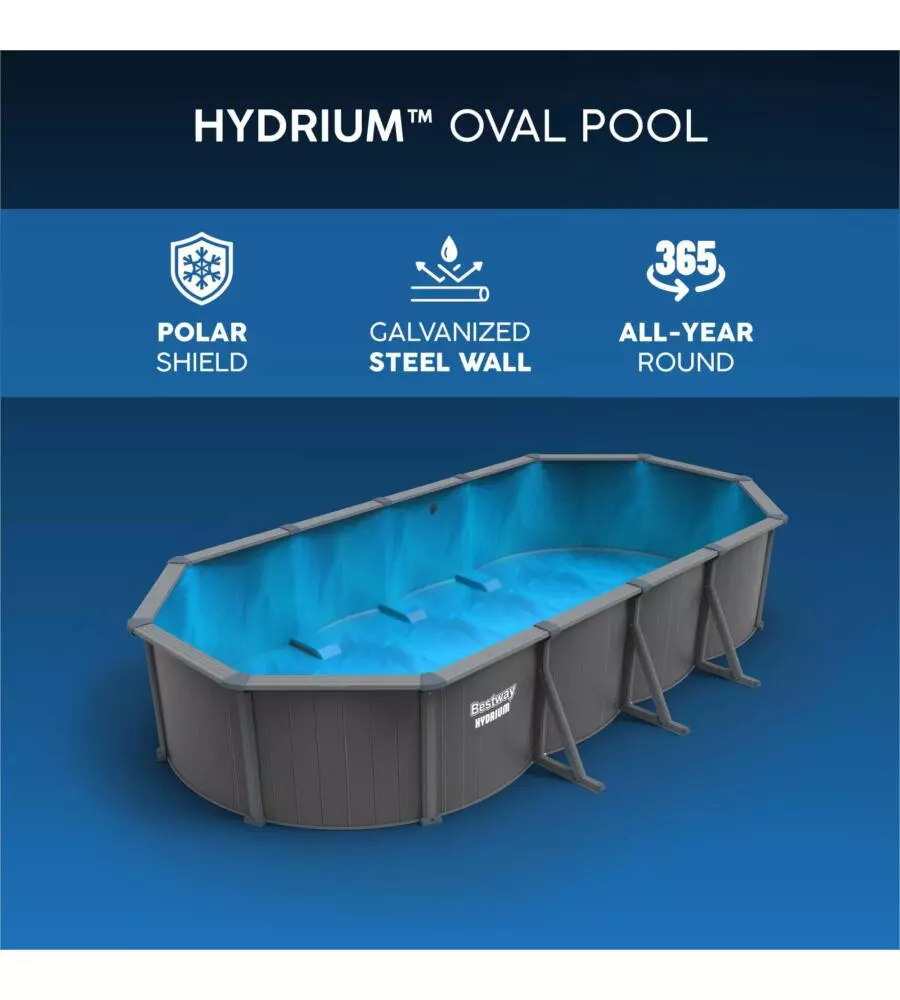 PISCINA FUORI TERRA CON STRUTTURA OVALE BESTWAY "HYDRIUM" GRIGIO SCURO 732X366X132 CM