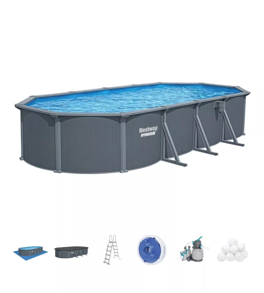 PISCINA FUORI TERRA CON STRUTTURA OVALE BESTWAY "HYDRIUM" GRIGIO SCURO 732X366X132 CM