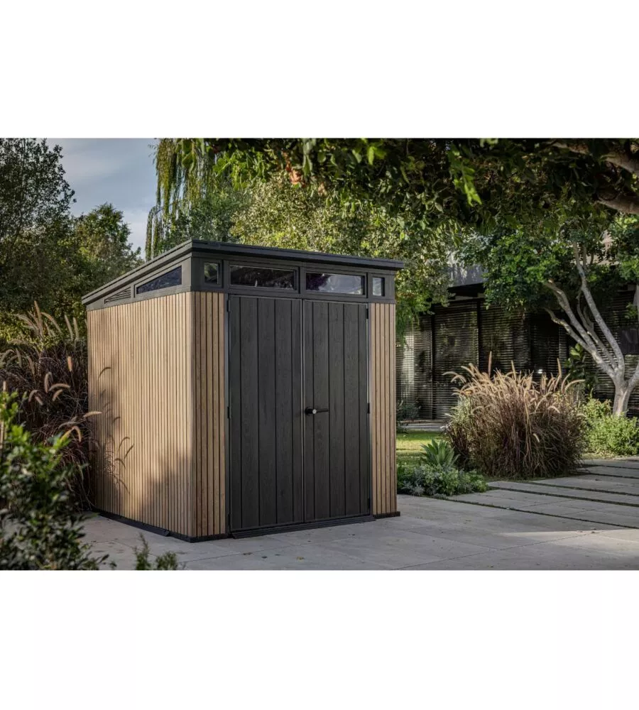 CASETTA DA GIARDINO KETER "PENT 7X7" IN RESINA MARRONE CON PORTA BATTENTE DOPPIA 214X218X226 CM