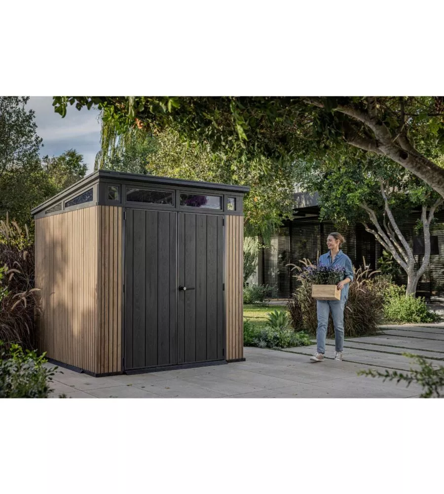 CASETTA DA GIARDINO KETER "PENT 7X7" IN RESINA MARRONE CON PORTA BATTENTE DOPPIA 214X218X226 CM