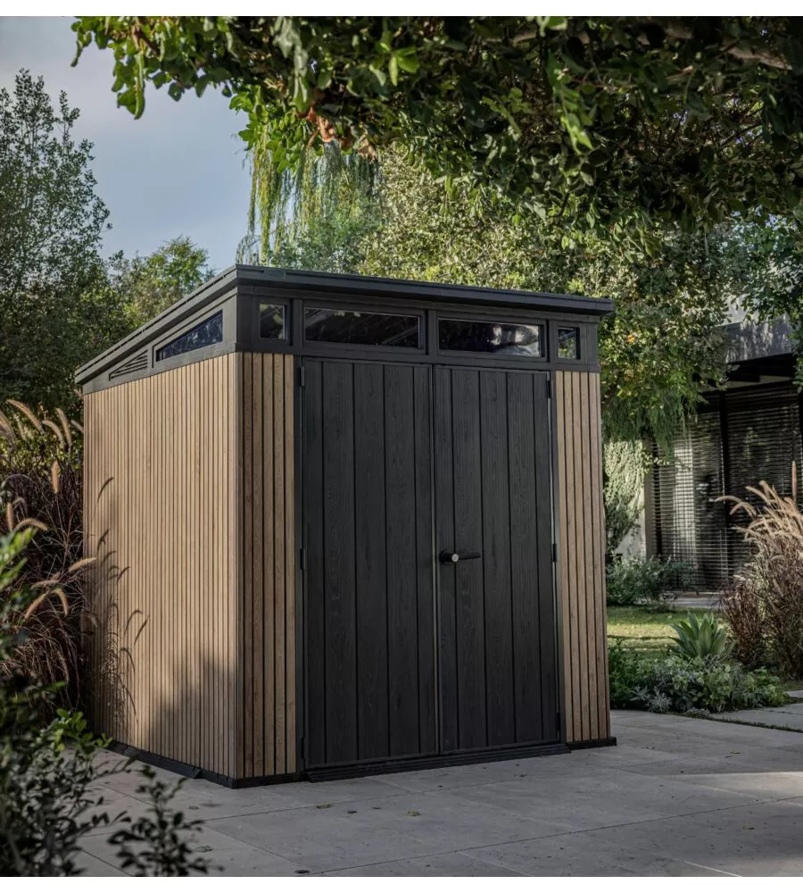 CASETTA DA GIARDINO KETER "PENT 7X7" IN RESINA MARRONE CON PORTA BATTENTE DOPPIA 214X218X226 CM