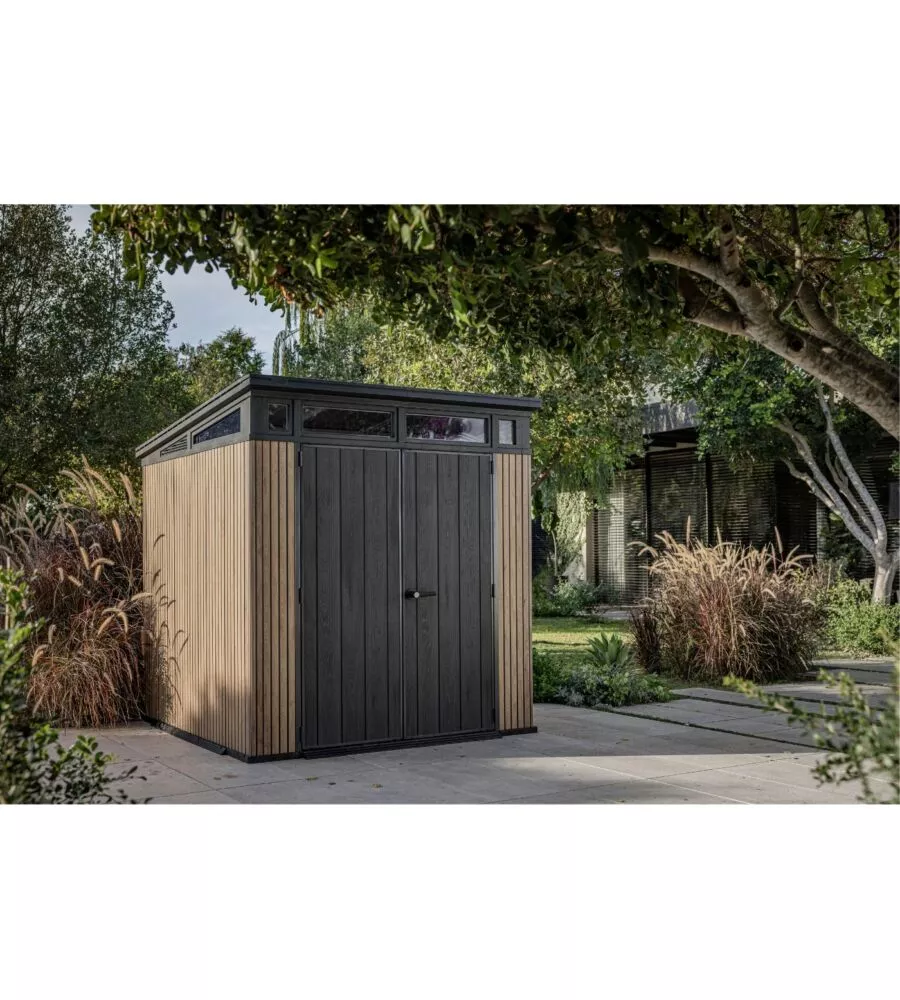 CASETTA DA GIARDINO KETER "PENT 7X7" IN RESINA MARRONE CON PORTA BATTENTE DOPPIA 214X218X226 CM
