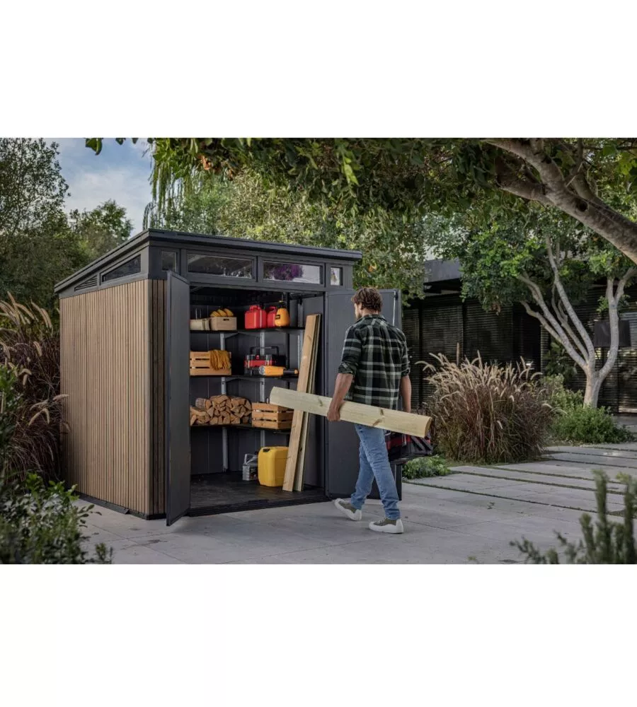 CASETTA DA GIARDINO KETER "PENT 7X7" IN RESINA MARRONE CON PORTA BATTENTE DOPPIA 214X218X226 CM