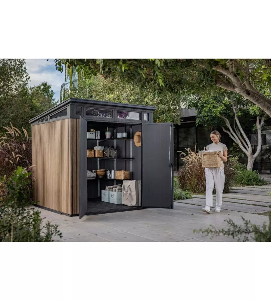 CASETTA DA GIARDINO KETER "PENT 7X7" IN RESINA MARRONE CON PORTA BATTENTE DOPPIA 214X218X226 CM