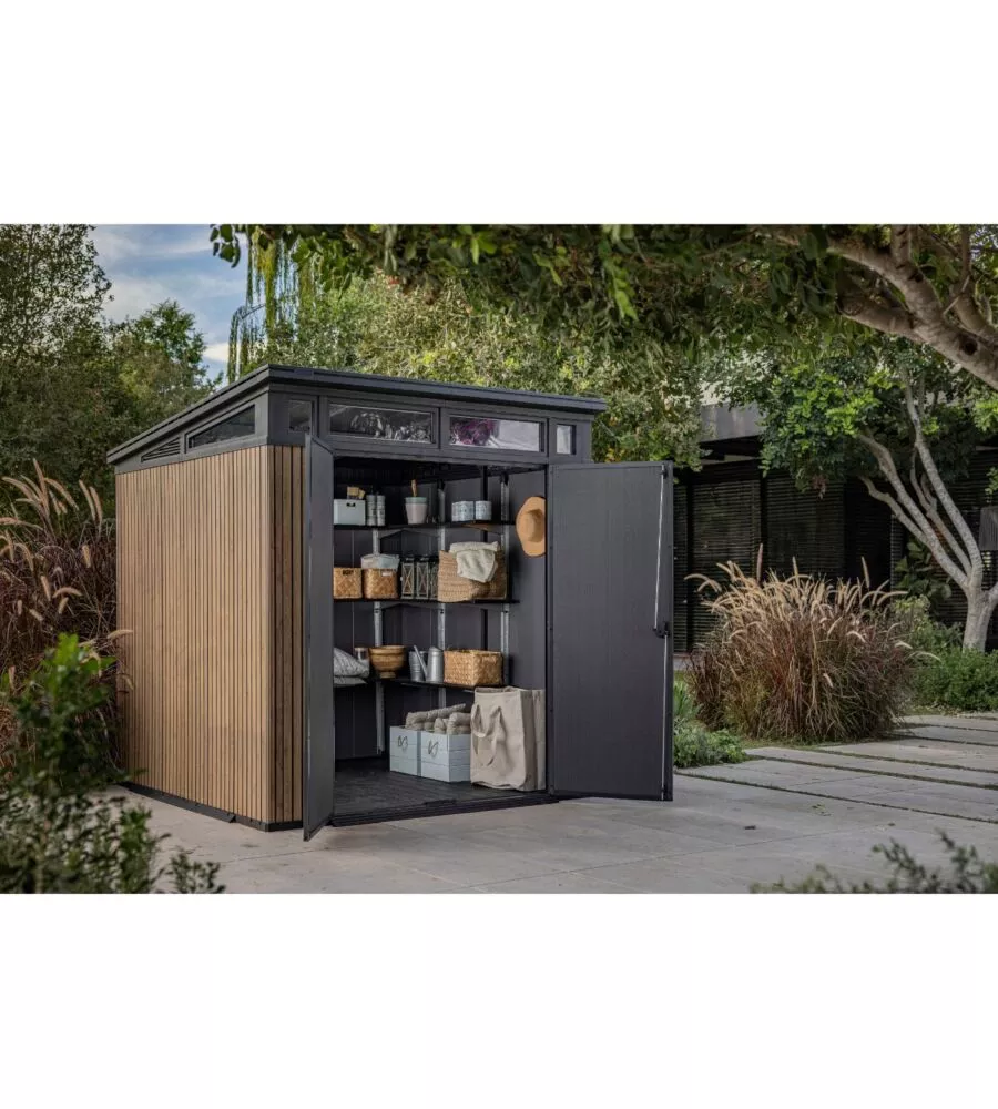 CASETTA DA GIARDINO KETER "PENT 7X7" IN RESINA MARRONE CON PORTA BATTENTE DOPPIA 214X218X226 CM