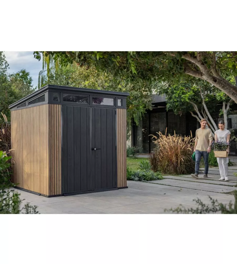 CASETTA DA GIARDINO KETER "PENT 7X7" IN RESINA MARRONE CON PORTA BATTENTE DOPPIA 214X218X226 CM