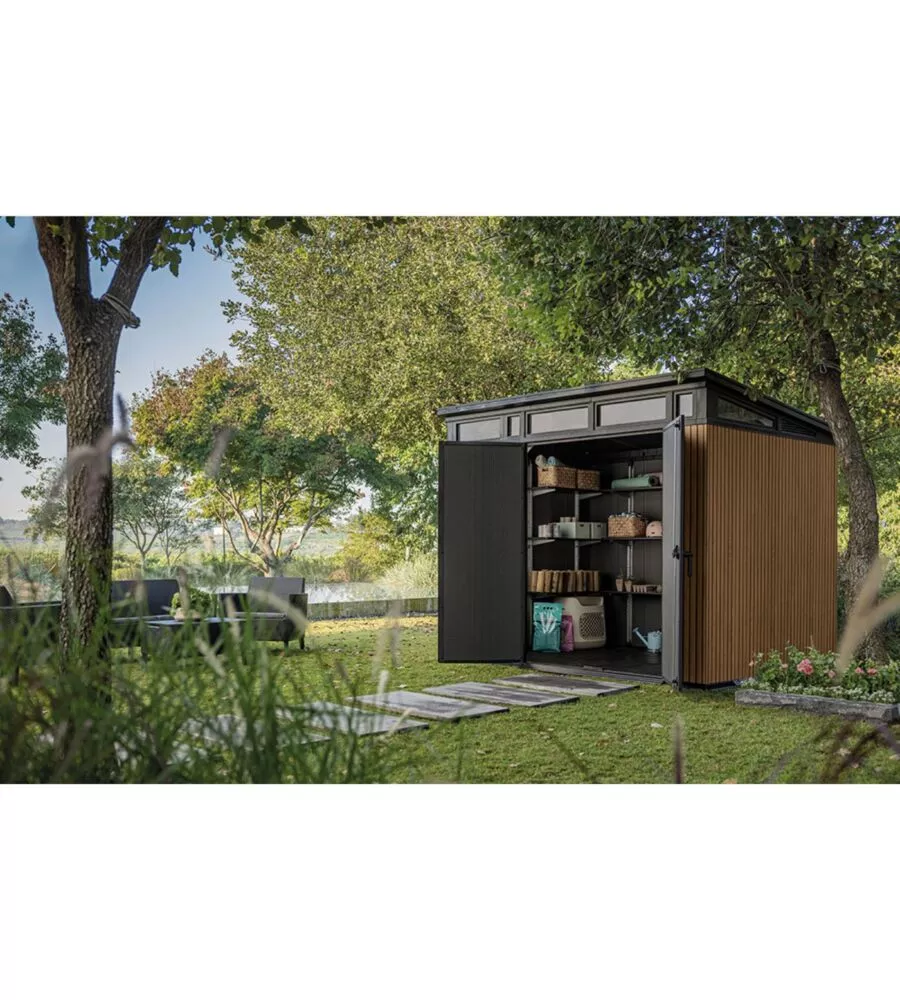 CASETTA DA GIARDINO KETER "PENT 9X7" IN RESINA MARRONE CON PORTA BATTENTE DOPPIA 277X218X226 CM