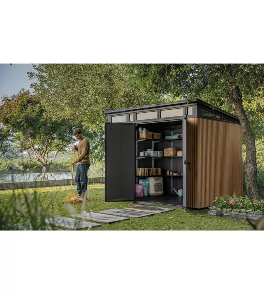CASETTA DA GIARDINO KETER "PENT 9X7" IN RESINA MARRONE CON PORTA BATTENTE DOPPIA 277X218X226 CM