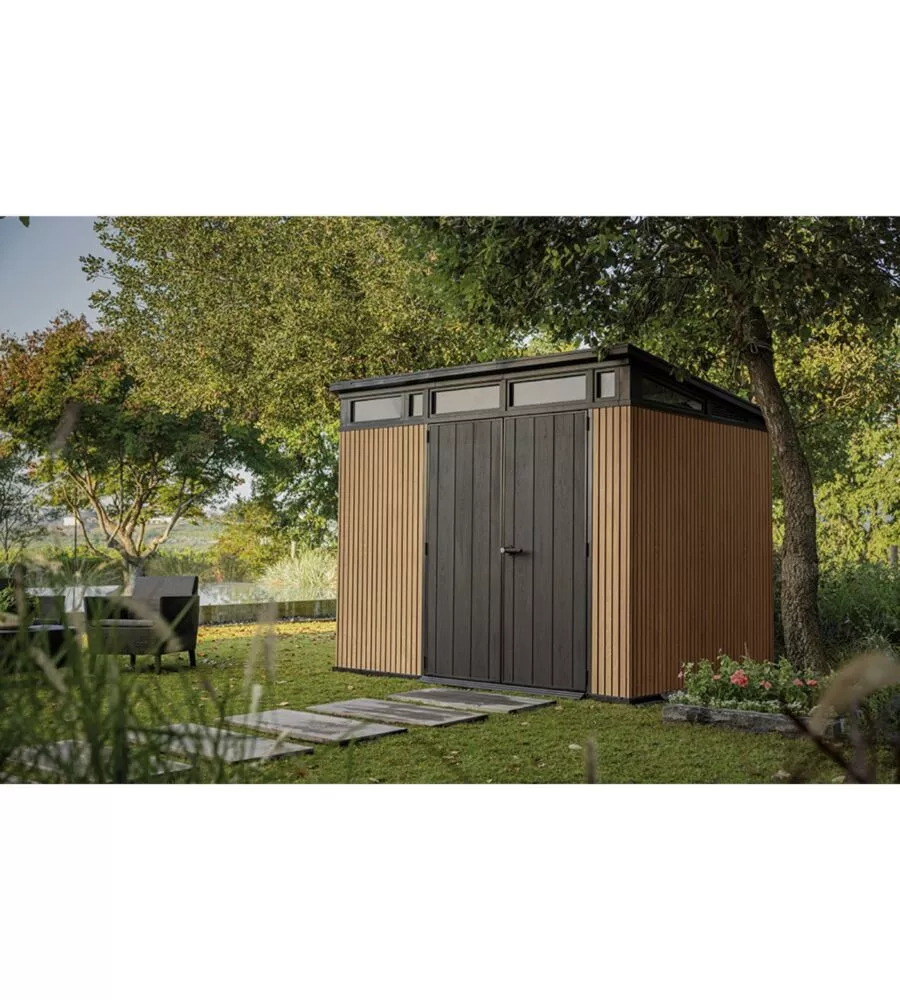CASETTA DA GIARDINO KETER "PENT 9X7" IN RESINA MARRONE CON PORTA BATTENTE DOPPIA 277X218X226 CM