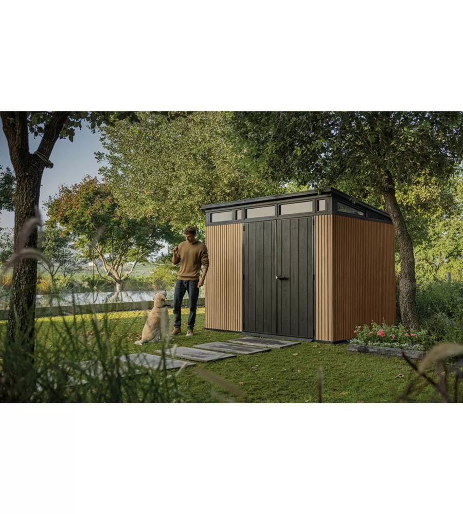 CASETTA DA GIARDINO KETER "PENT 9X7" IN RESINA MARRONE CON PORTA BATTENTE DOPPIA 277X218X226 CM