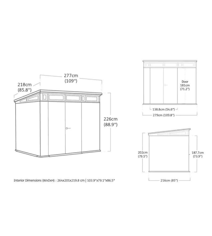 CASETTA DA GIARDINO KETER "PENT 9X7" IN RESINA MARRONE CON PORTA BATTENTE DOPPIA 277X218X226 CM