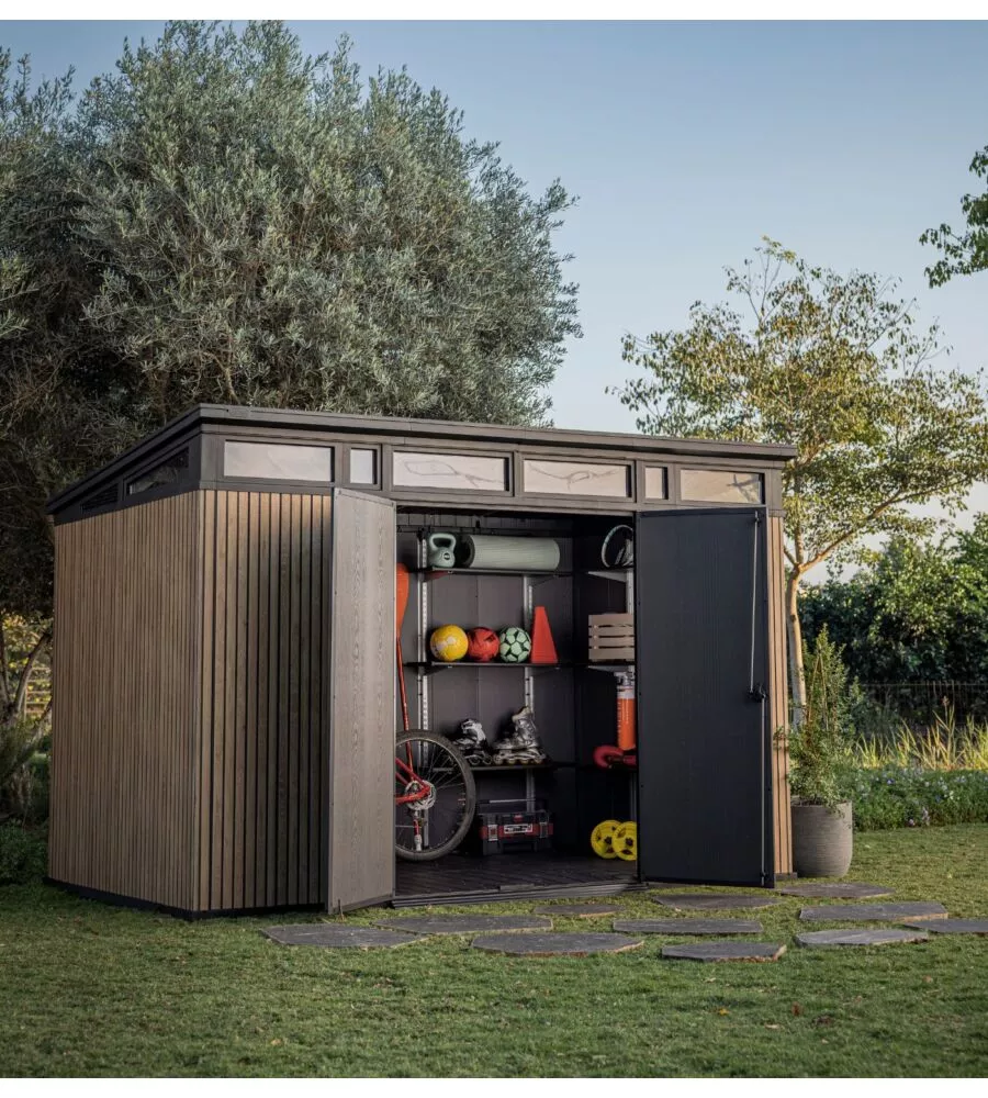 CASETTA DA GIARDINO KETER "PENT 11X7" IN RESINA MARRONE CON PORTA BATTENTE DOPPIA 340X218X246 CM