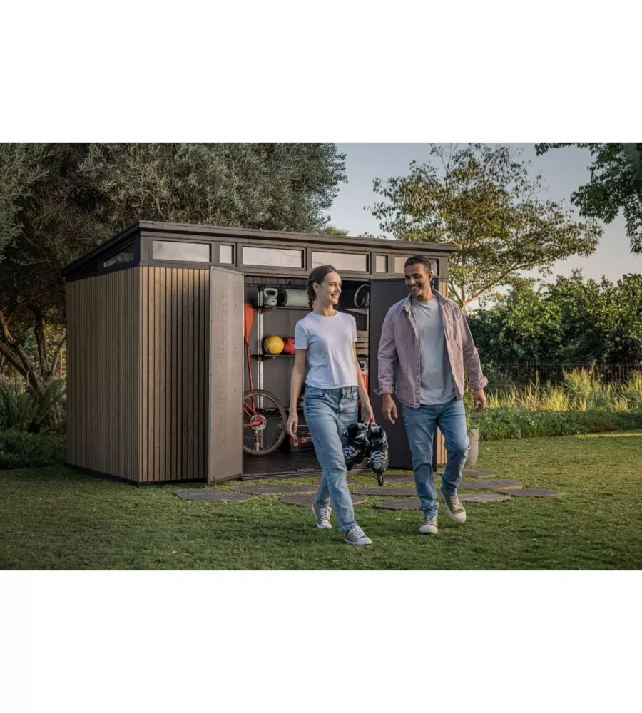 CASETTA DA GIARDINO KETER "PENT 11X7" IN RESINA MARRONE CON PORTA BATTENTE DOPPIA 340X218X246 CM