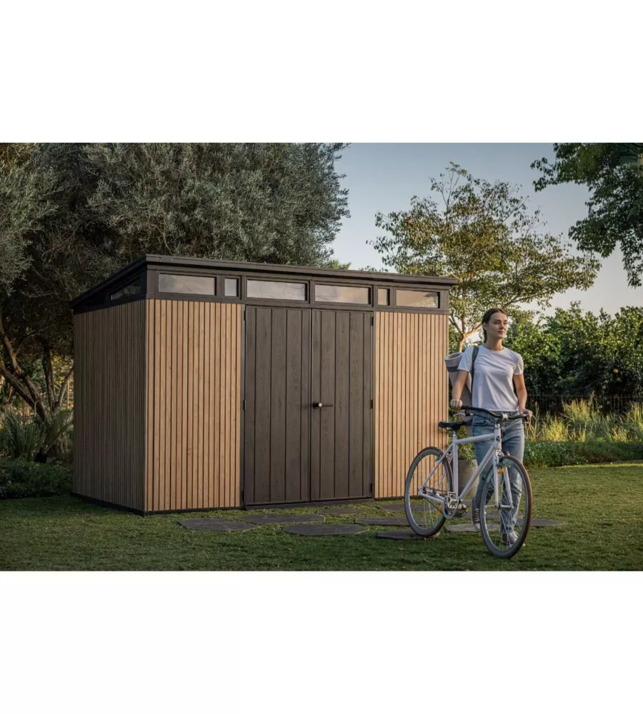 CASETTA DA GIARDINO KETER "PENT 11X7" IN RESINA MARRONE CON PORTA BATTENTE DOPPIA 340X218X246 CM