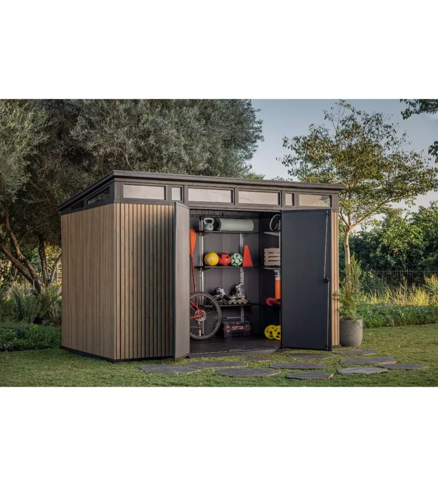 CASETTA DA GIARDINO KETER "PENT 11X7" IN RESINA MARRONE CON PORTA BATTENTE DOPPIA 340X218X246 CM