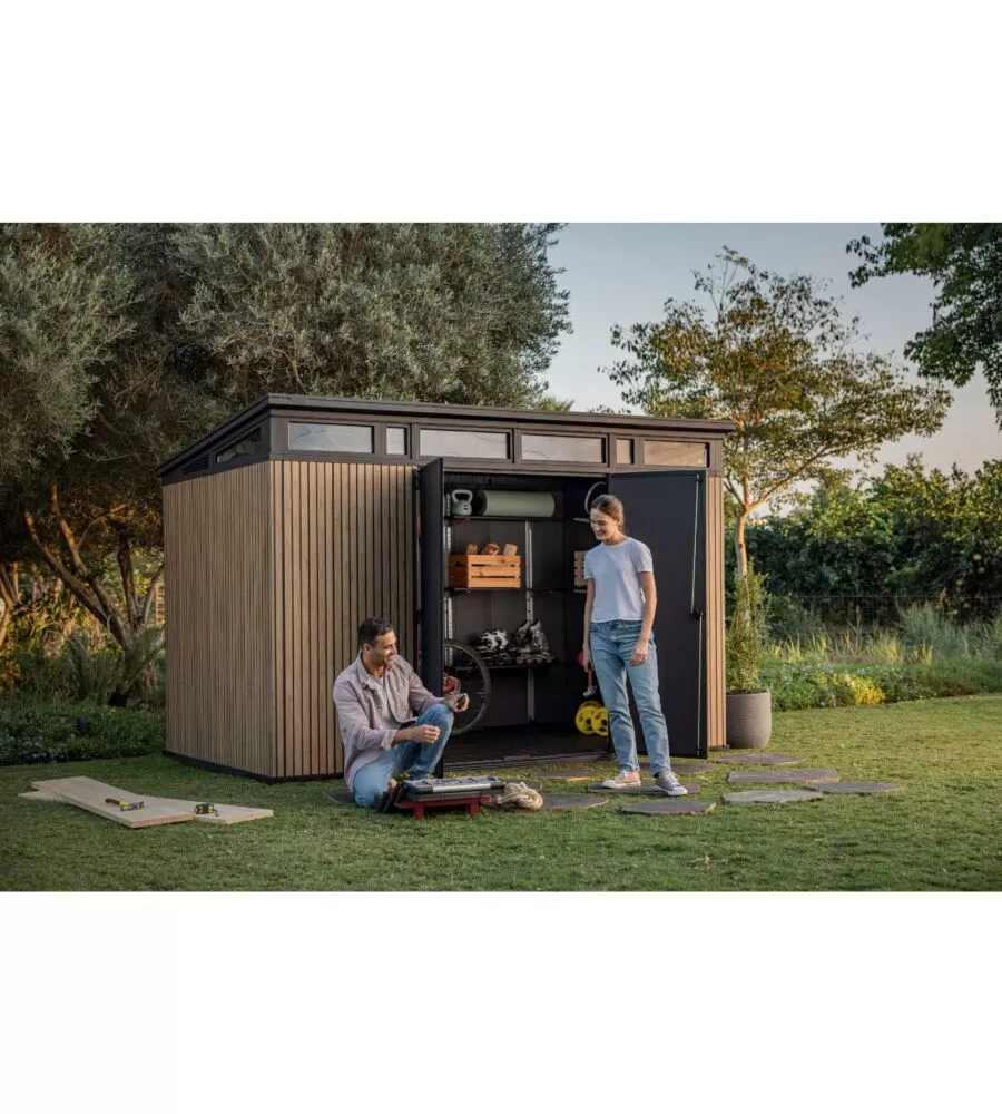 CASETTA DA GIARDINO KETER "PENT 11X7" IN RESINA MARRONE CON PORTA BATTENTE DOPPIA 340X218X246 CM