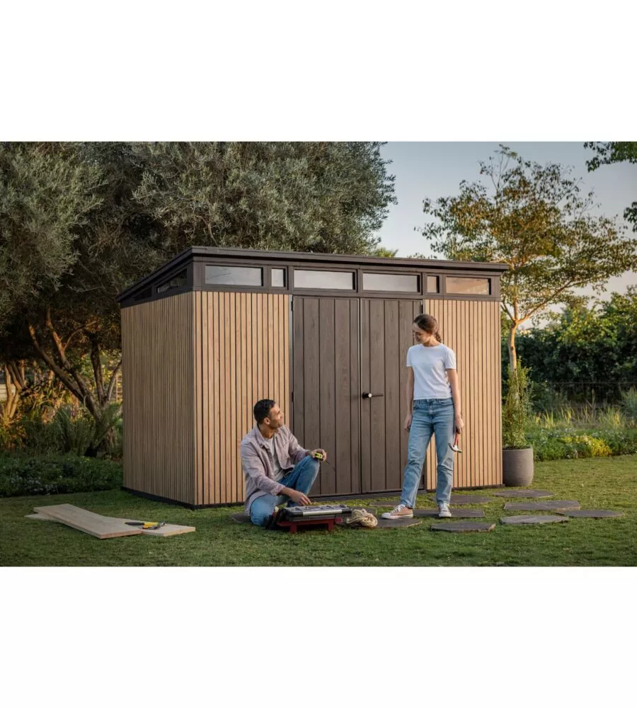 CASETTA DA GIARDINO KETER "PENT 11X7" IN RESINA MARRONE CON PORTA BATTENTE DOPPIA 340X218X246 CM