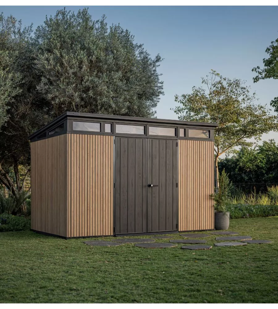 CASETTA DA GIARDINO KETER "PENT 11X7" IN RESINA MARRONE CON PORTA BATTENTE DOPPIA 340X218X246 CM