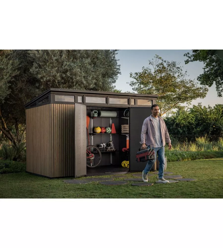 CASETTA DA GIARDINO KETER "PENT 11X7" IN RESINA MARRONE CON PORTA BATTENTE DOPPIA 340X218X246 CM