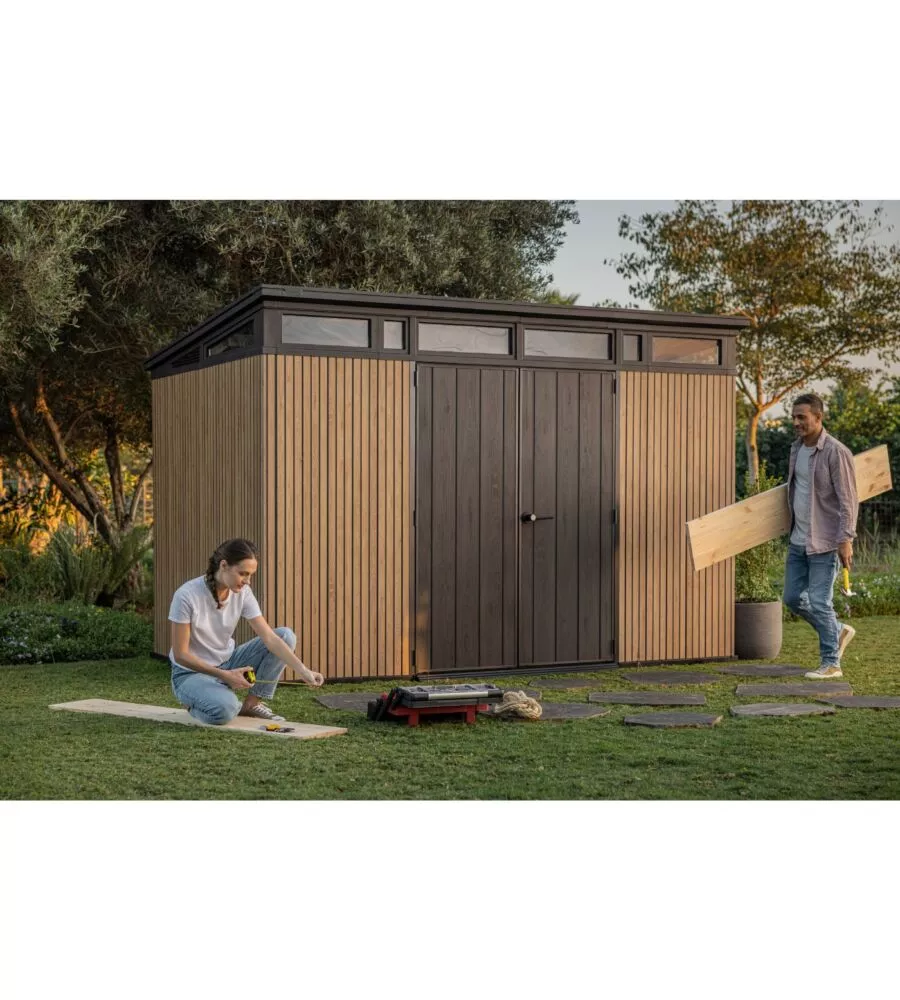CASETTA DA GIARDINO KETER "PENT 11X7" IN RESINA MARRONE CON PORTA BATTENTE DOPPIA 340X218X246 CM