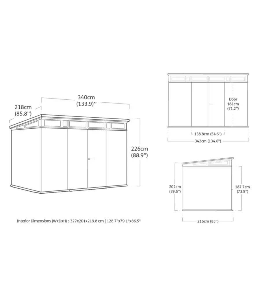 CASETTA DA GIARDINO KETER "PENT 11X7" IN RESINA MARRONE CON PORTA BATTENTE DOPPIA 340X218X246 CM
