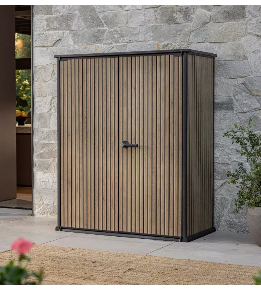 PORTATTREZZI MULTIUSO KETER "VERTICAL SHED VENETIAN" IN RESINA EFFETTO LEGNO 140X73,6X170,4 CM
