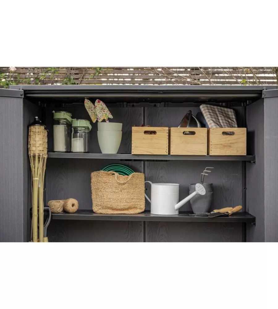 PORTATTREZZI MULTIUSO KETER "VERTICAL SHED VENETIAN" IN RESINA EFFETTO LEGNO 140X73,6X170,4 CM