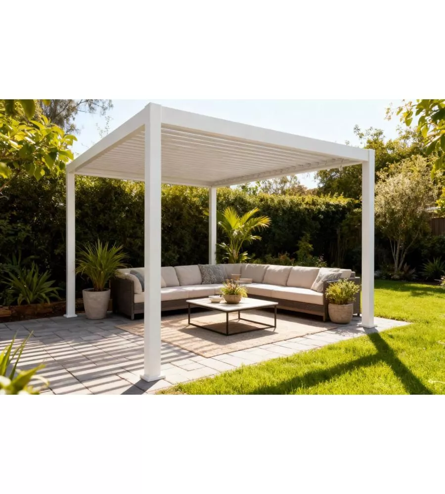 PERGOLA BIOCLIMATICA EUROGARDEN "ATENA" CON APERTURA A MANOVELLA IN ALLUMINIO BIANCO 3X3X2,5 MT