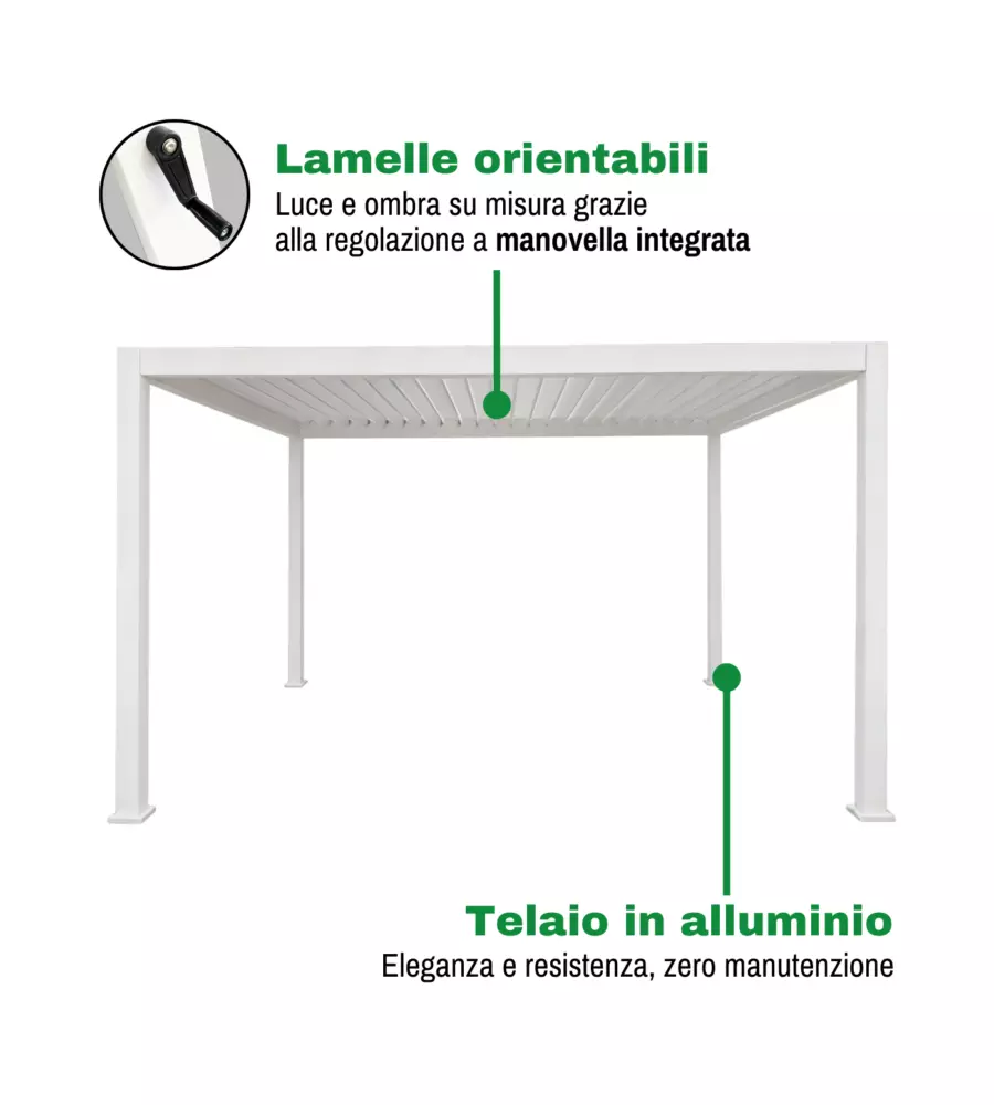 PERGOLA BIOCLIMATICA EUROGARDEN "ATENA" CON APERTURA A MANOVELLA IN ALLUMINIO BIANCO 3X4X2,5 MT