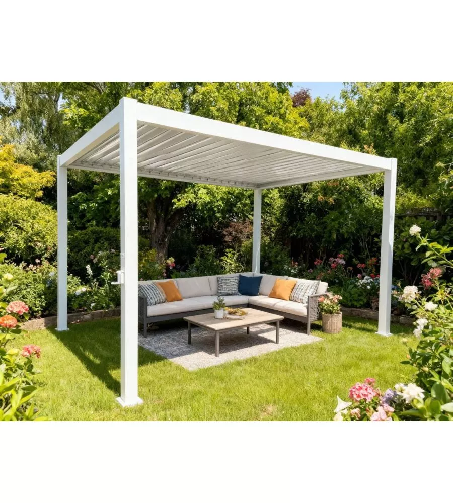 PERGOLA BIOCLIMATICA EUROGARDEN "ATENA" CON APERTURA A MANOVELLA IN ALLUMINIO BIANCO 3X4X2,5 MT