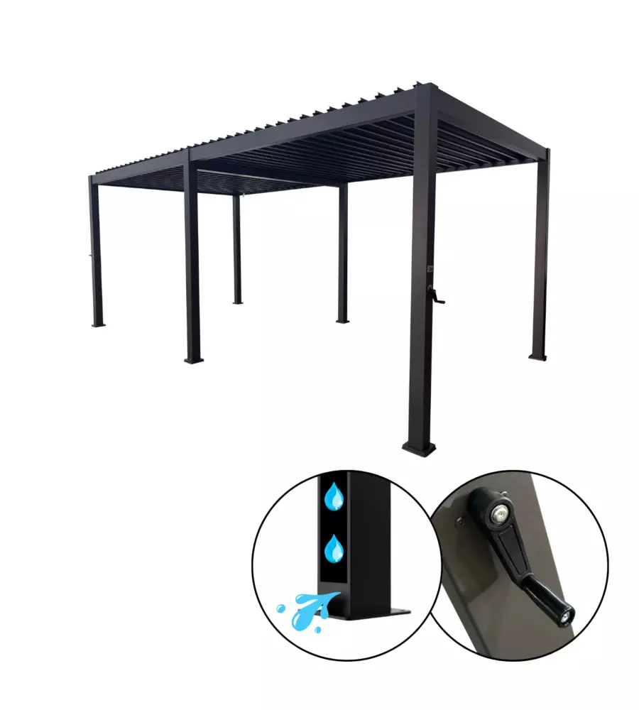 PERGOLA BIOCLIMATICA EUROGARDEN "ATENA" CON APERTURA A MANOVELLA IN ALLUMINIO ANTRACITE 3X6X2,5 MT