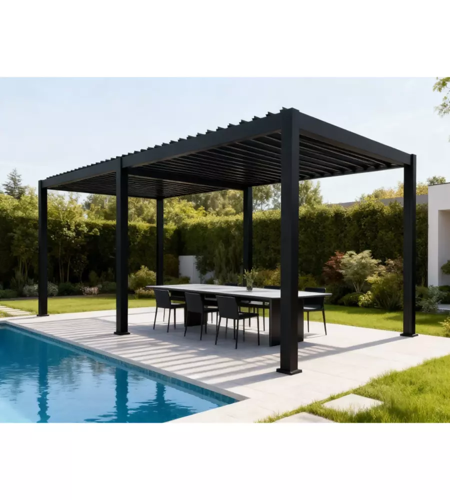 PERGOLA BIOCLIMATICA EUROGARDEN "ATENA" CON APERTURA A MANOVELLA IN ALLUMINIO ANTRACITE 3X6X2,5 MT