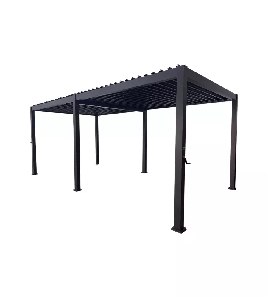 PERGOLA BIOCLIMATICA EUROGARDEN "ATENA" CON APERTURA A MANOVELLA IN ALLUMINIO ANTRACITE 3X6X2,5 MT
