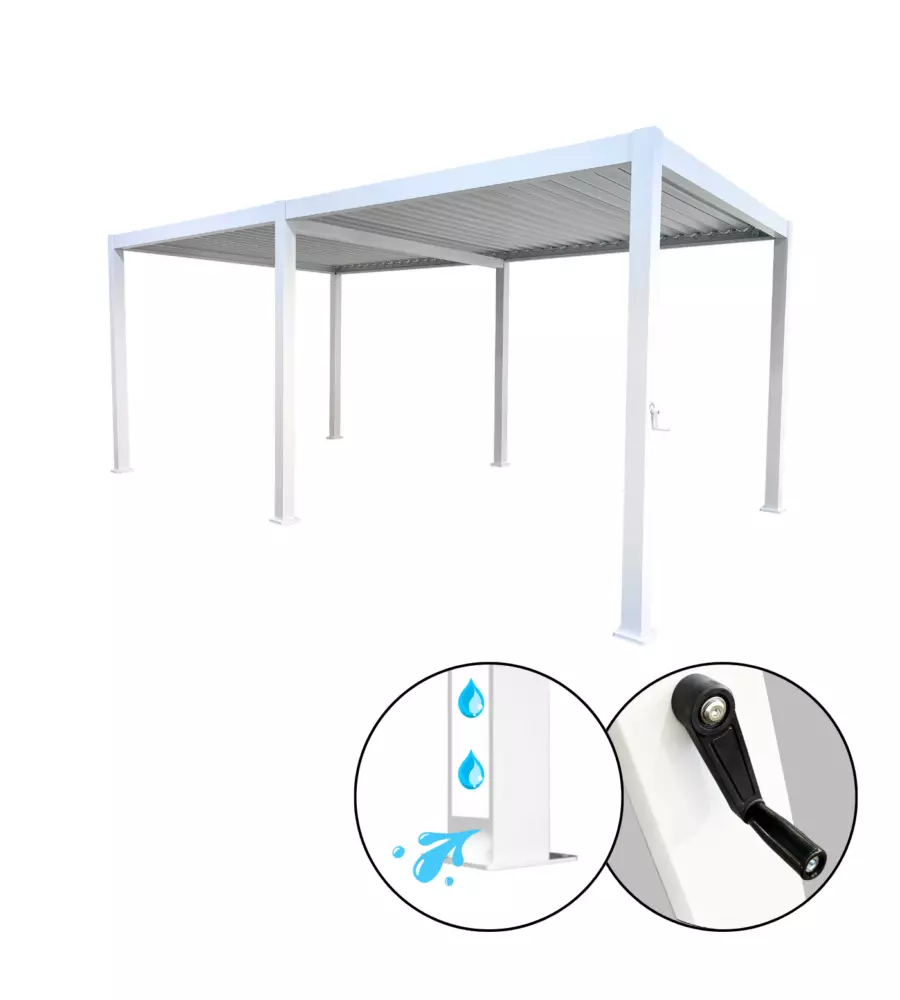 PERGOLA BIOCLIMATICA EUROGARDEN "ATENA" CON APERTURA A MANOVELLA IN ALLUMINIO BIANCO 3X6X2,5 MT