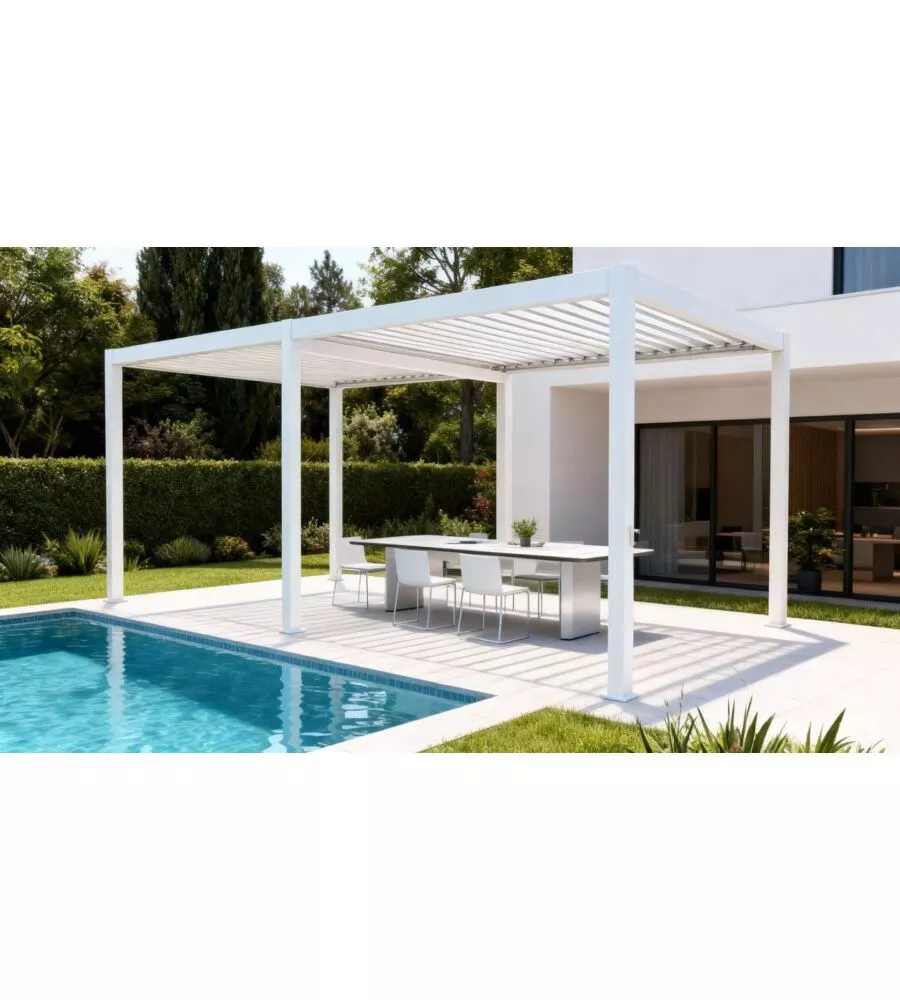 PERGOLA BIOCLIMATICA EUROGARDEN "ATENA" CON APERTURA A MANOVELLA IN ALLUMINIO BIANCO 3X6X2,5 MT