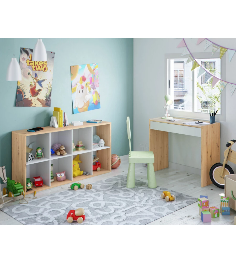 SCRIVANIA CON CASSETTO LEGNO E BIANCO 81,5X40X77 CM