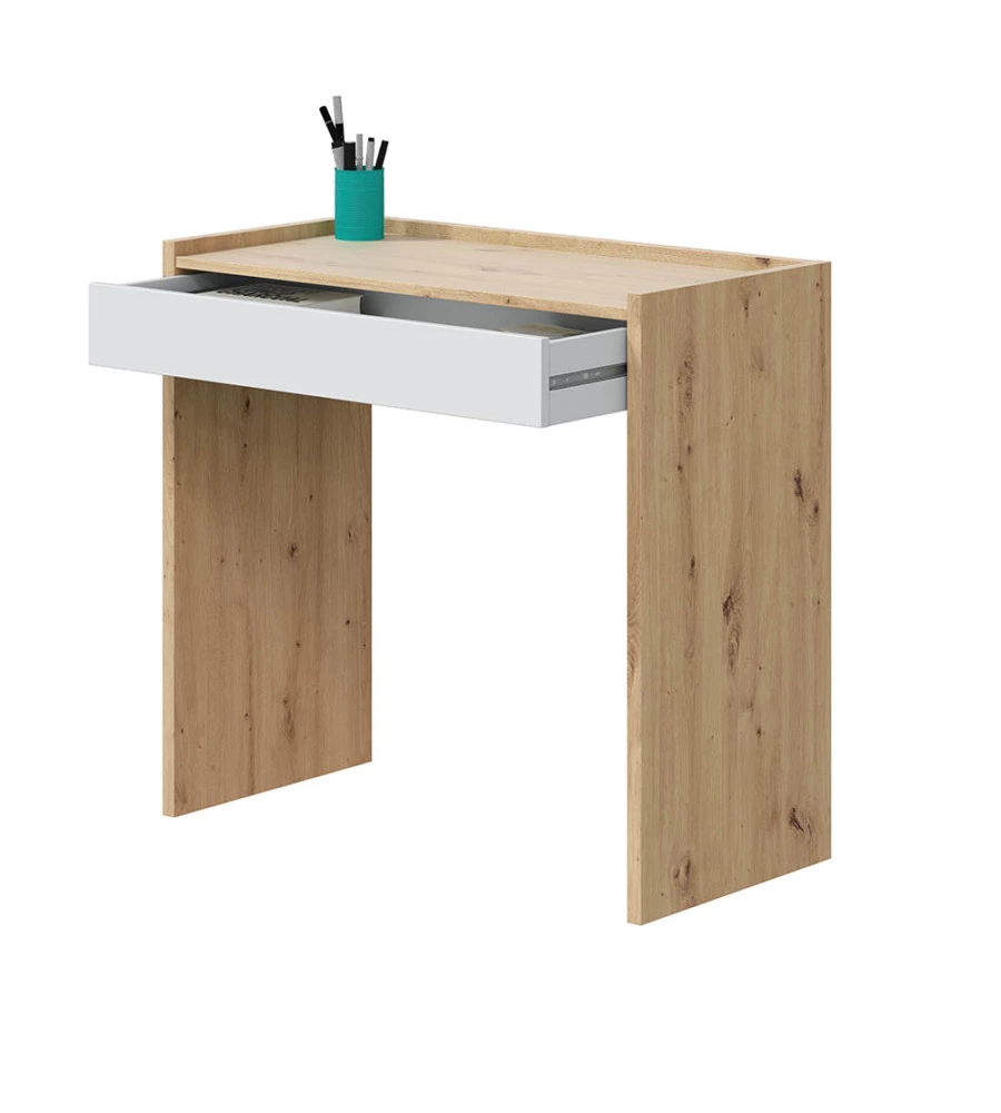 SCRIVANIA CON CASSETTO LEGNO E BIANCO 81,5X40X77 CM