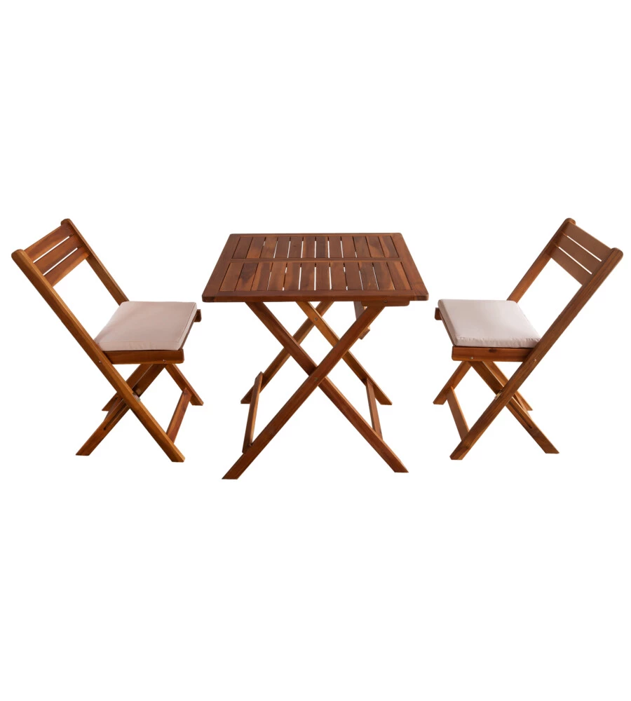 SET DA GIARDINO PIEGHEVOLE EUROGARDEN "GENOVA" IN LEGNO DI ACACIA OLIATA CON CUSCINI IN POLIESTERE 2 SEDUTE E TAVOLO