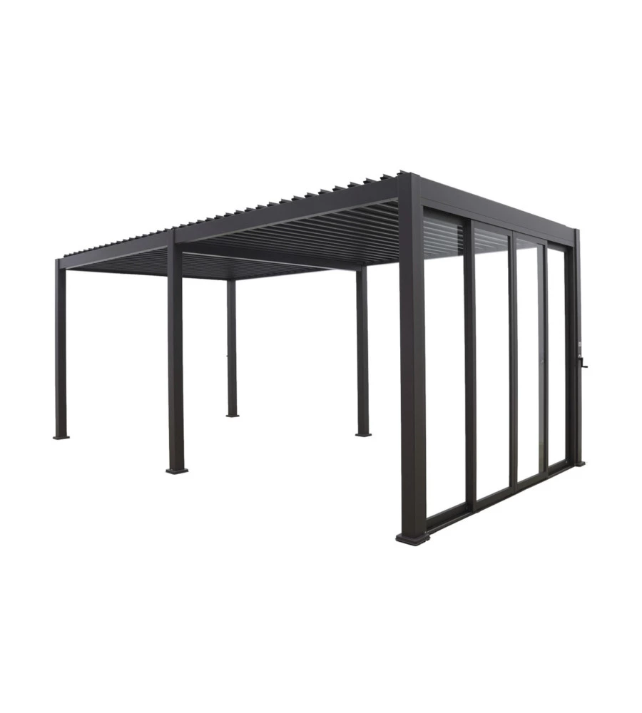 SET 4 VETRI SCORREVOLI PER PERGOLA BIOCLIMATICA EUROGARDEN ATENA IN VETRO TEMPERATO GRIGIO LATO 3 MT
