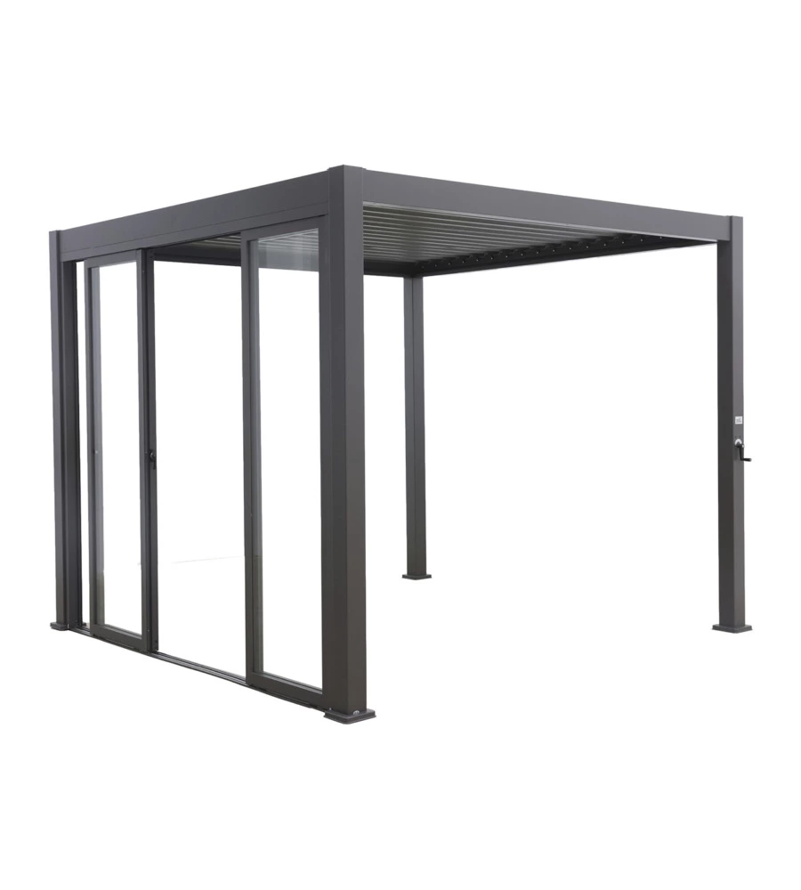 SET 4 VETRI SCORREVOLI PER PERGOLA BIOCLIMATICA EUROGARDEN ATENA IN VETRO TEMPERATO GRIGIO LATO 3 MT