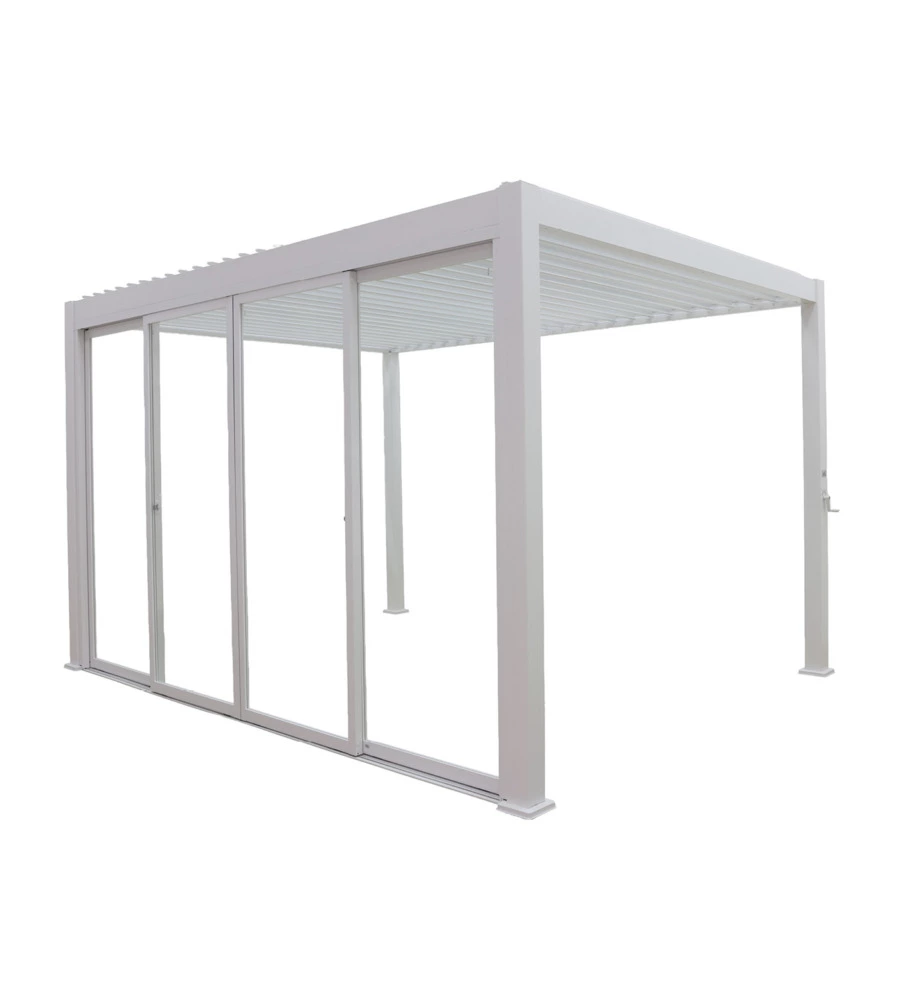SET 4 VETRI SCORREVOLI PER PERGOLA BIOCLIMATICA EUROGARDEN ATENA IN VETRO TEMPERATO BIANCO LATO 4 MT